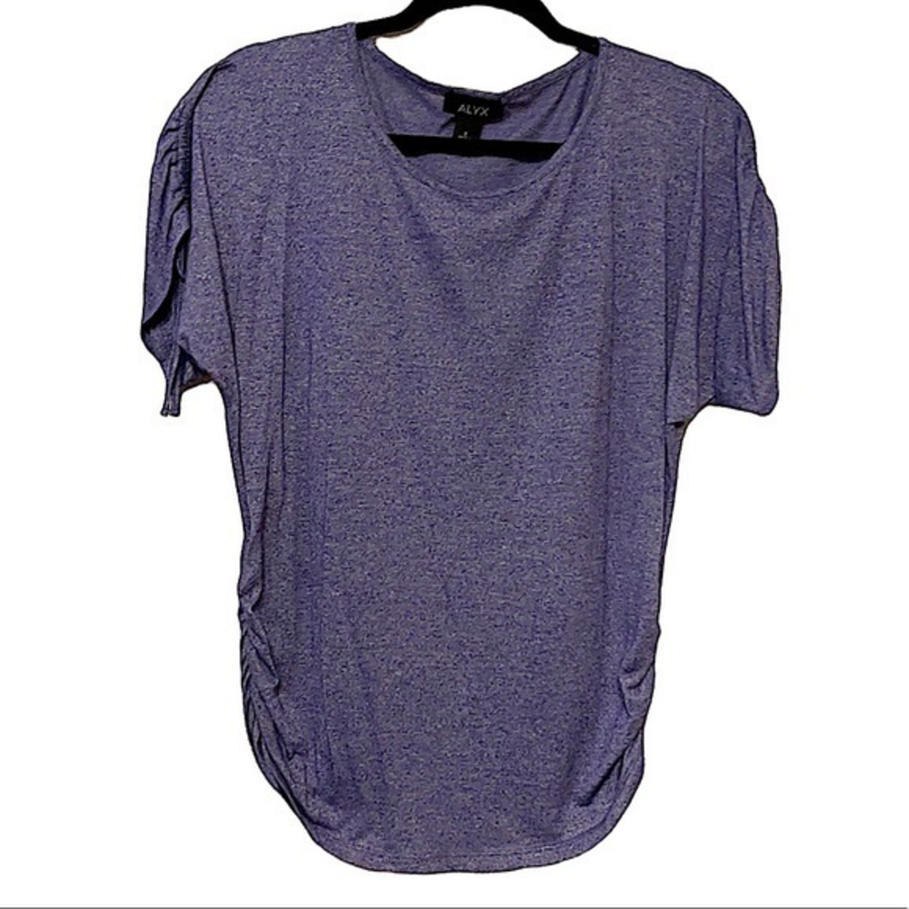 S Alyx Ruched Gathered Short Sleeved‎ Heather Blue / Purple Tied Lace Up Shirt